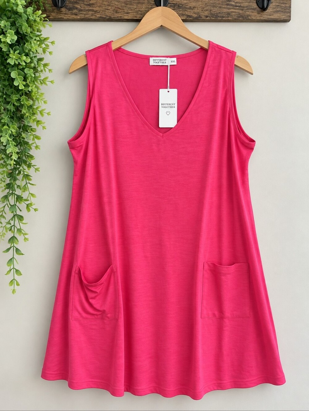 Everyday V-Neck Pocket Tank Dress - Pink